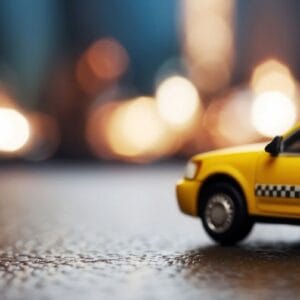 taxi pequeño de juguete creado con IA, para post de qué es un taxímetro