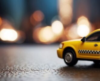 taxi pequeño de juguete creado con IA, para post de qué es un taxímetro